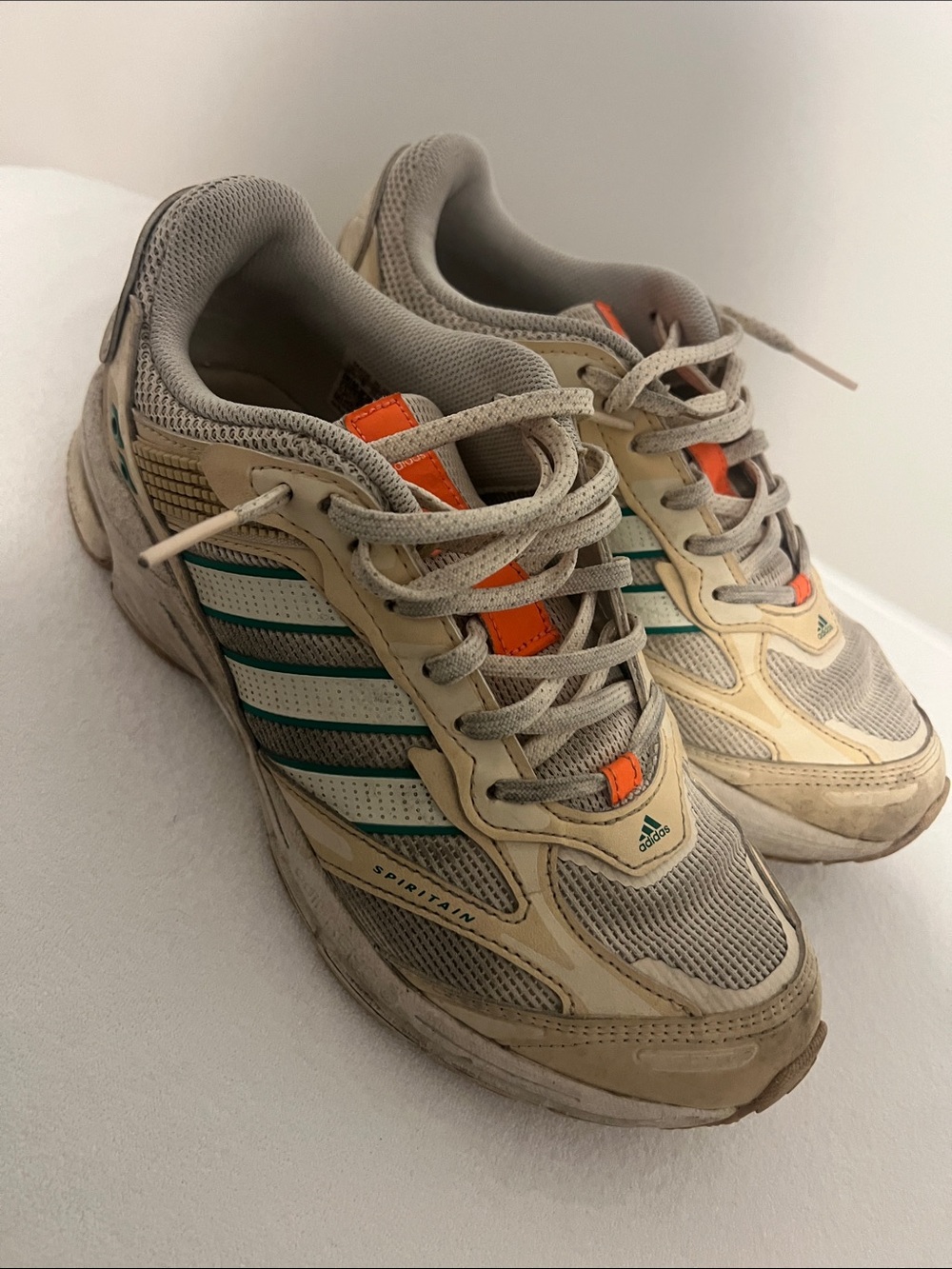 adidas Beige and green Running Sneakers with Orange Accents